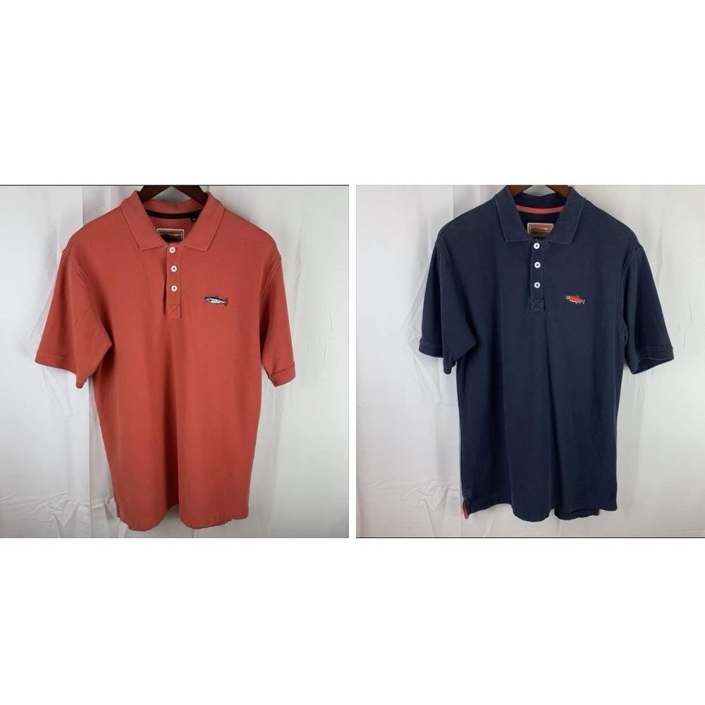 Lot of 2 Orvis Polo‎ Shirt Men's Medium Embroidered Salmon Short Sleeve Fishing